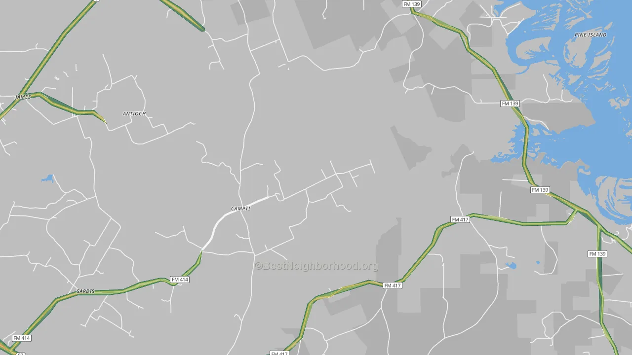 Campti, TX Map of Noise Levels in Campti