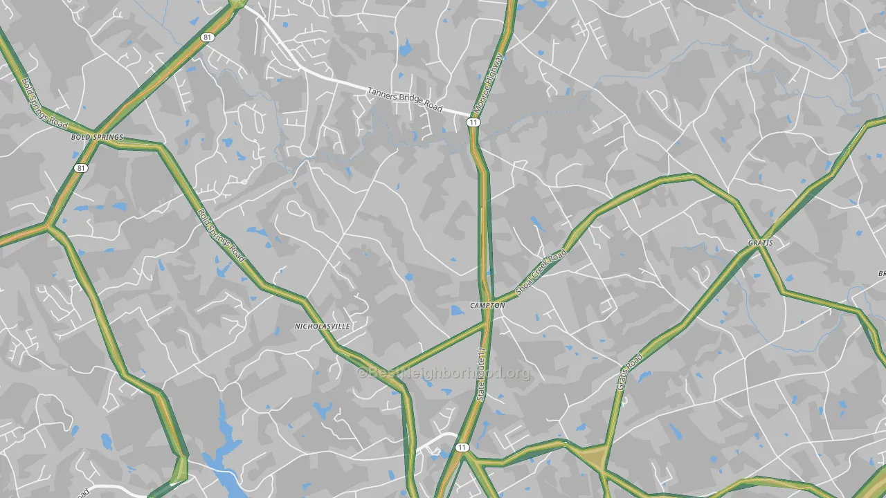 Campton, GA Map of Noise Levels in Campton