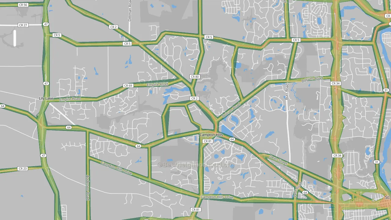 Campton Hills, IL Map of Noise Levels in Campton Hills