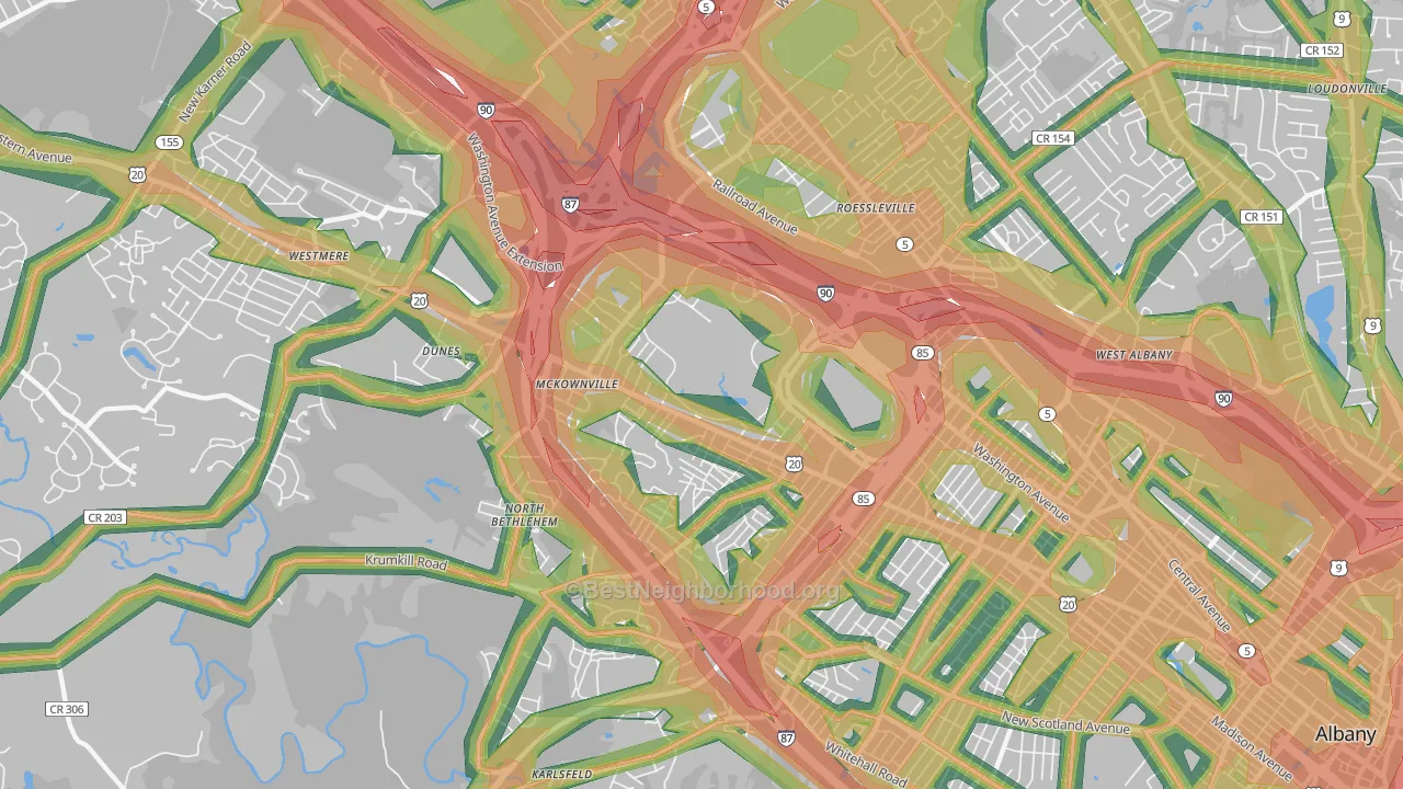 Campus Area, Albany, NY Map of Noise Levels in Campus Area