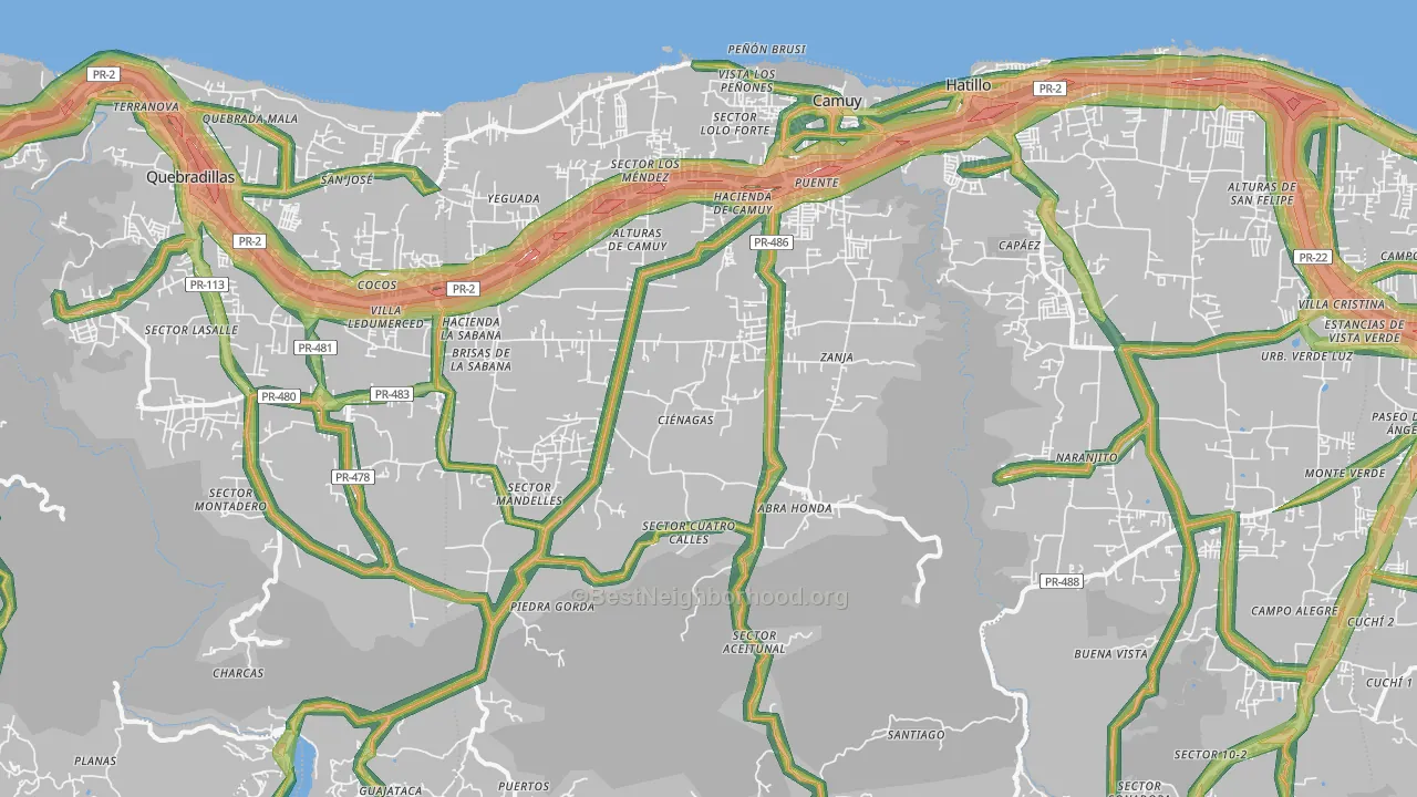Camuy Municipio, PR Map of Noise Levels in Camuy Municipio