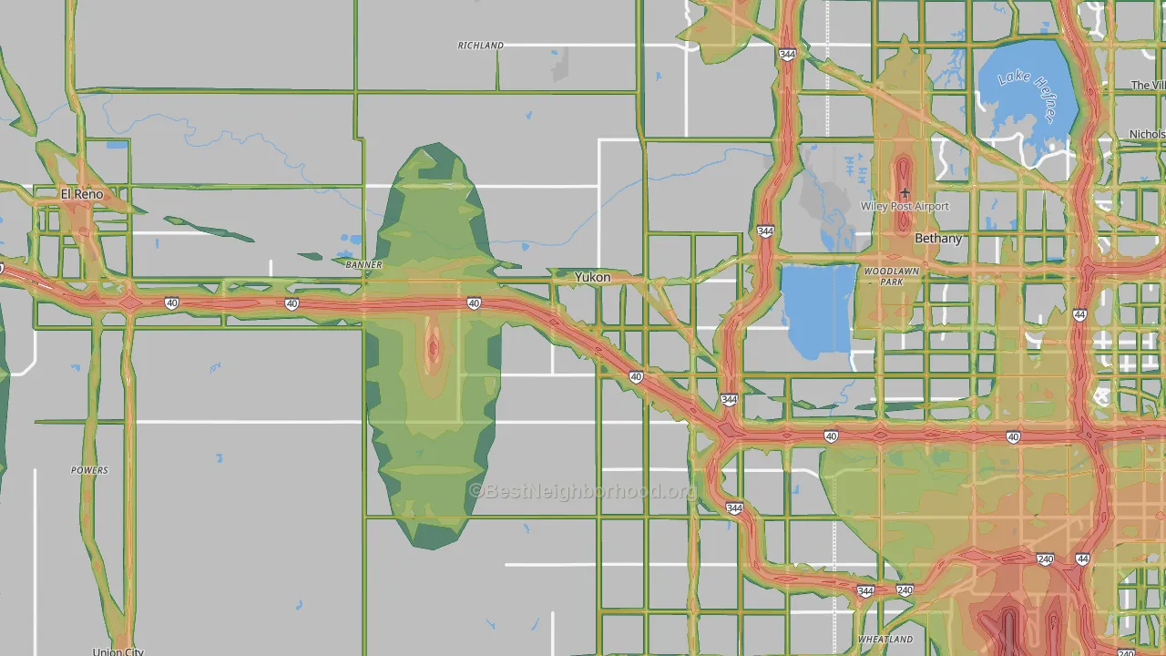 Canadian County, OK Map of Noise Levels in Canadian County