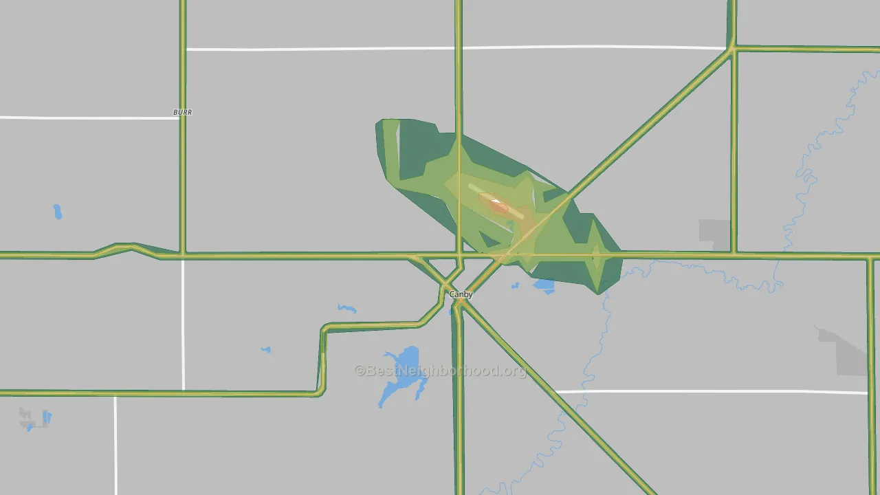 Canby, MN Map of Noise Levels in Canby