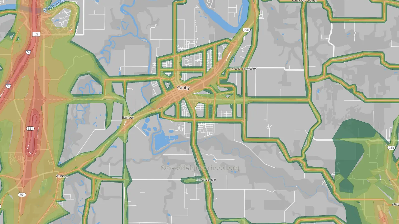 Canby, OR Map of Noise Levels in Canby