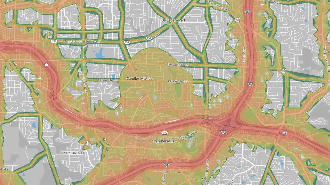 Candler-McAfee, GA Map of Noise Levels in Candler-McAfee