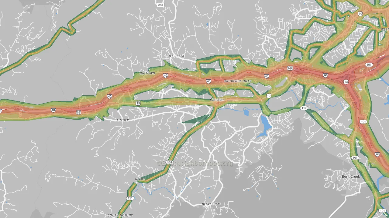 Candler, NC Map of Noise Levels in Candler