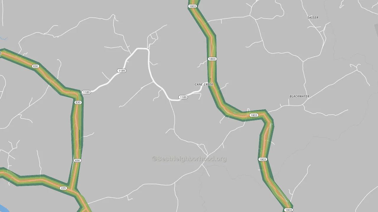 Cane Creek, KY Map of Noise Levels in Cane Creek