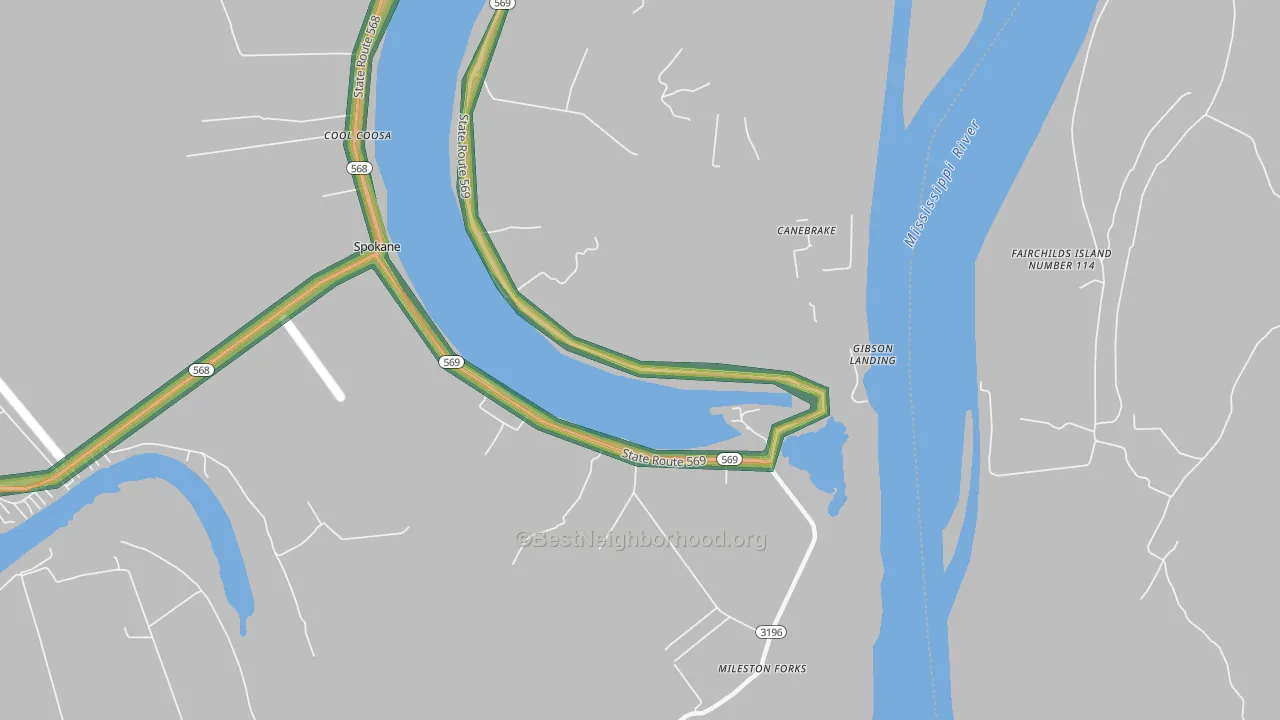 Canebrake, LA Map of Noise Levels in Canebrake