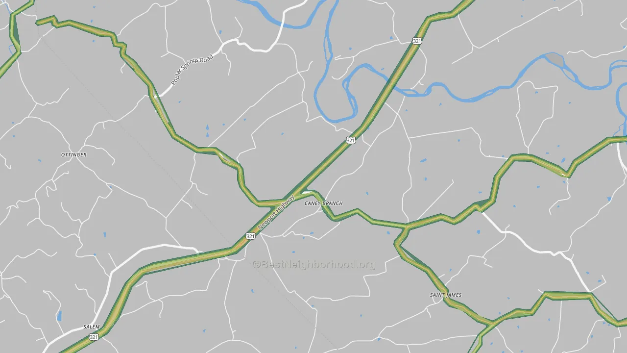 Caney Branch, TN Map of Noise Levels in Caney Branch
