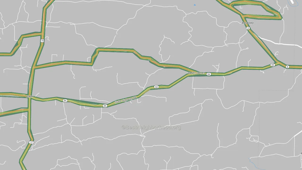 Caney Valley, AR Map of Noise Levels in Caney Valley