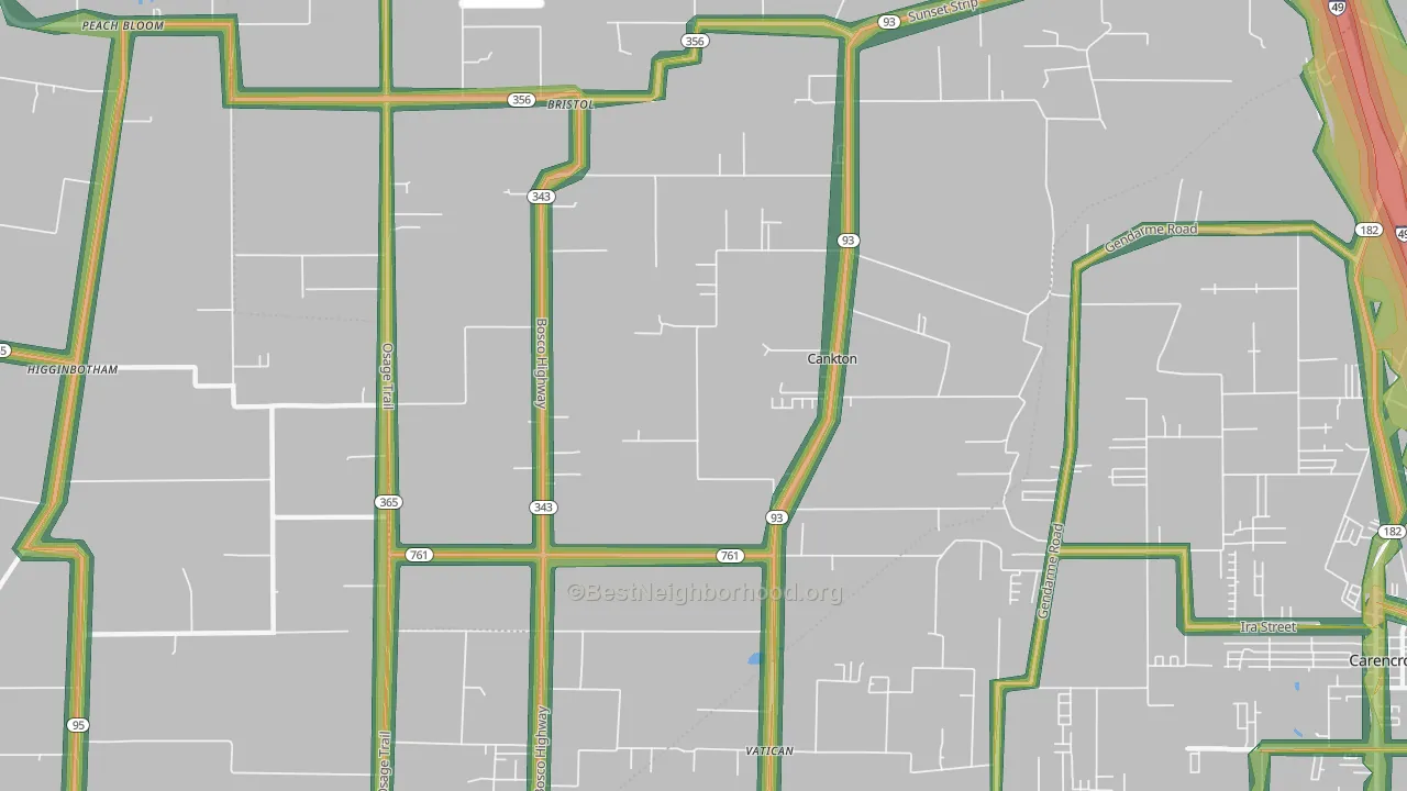 Cankton, LA Map of Noise Levels in Cankton