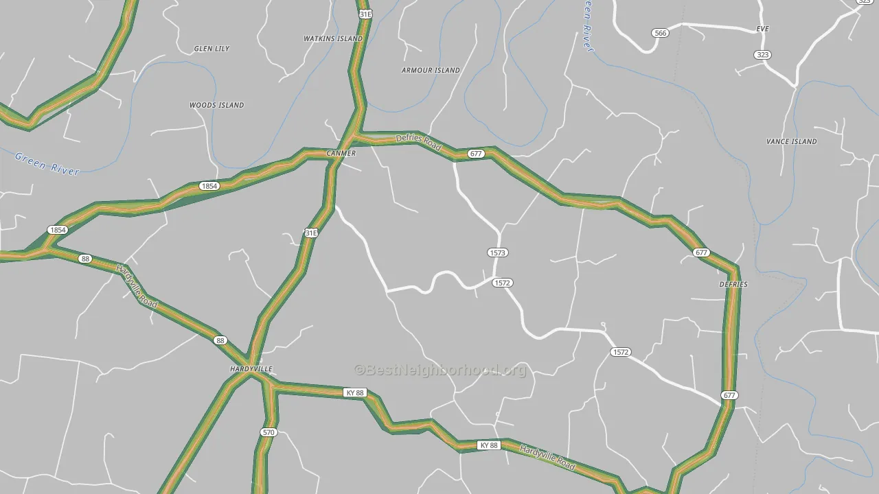 Canmer, KY Map of Noise Levels in Canmer