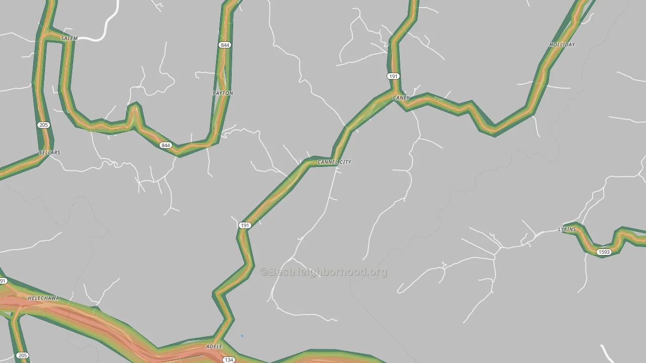 Cannel City, KY Map of Noise Levels in Cannel City