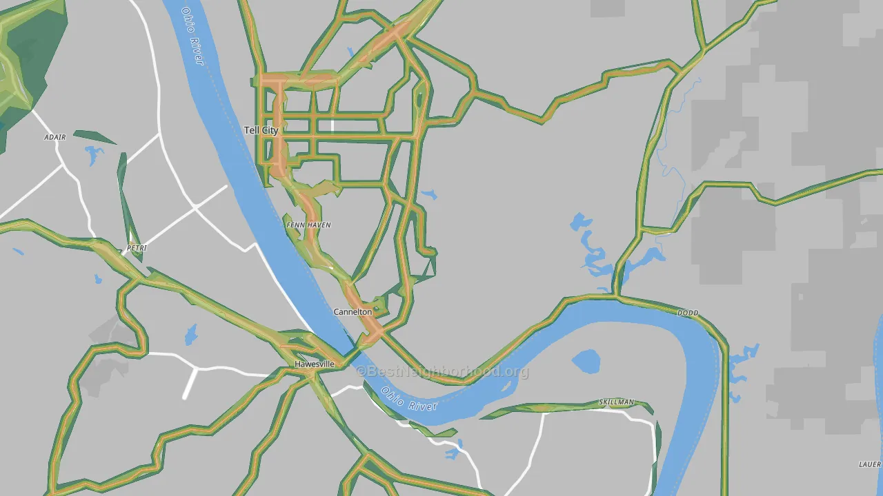 Cannelton, IN Map of Noise Levels in Cannelton
