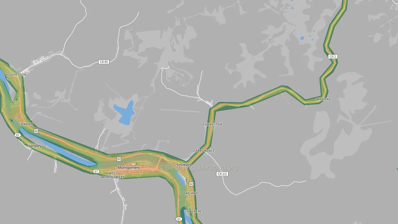 Cannelton, WV Map of Noise Levels in Cannelton