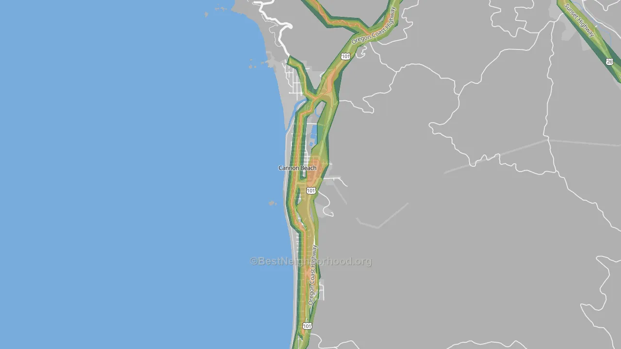 Cannon Beach, OR Map of Noise Levels in Cannon Beach