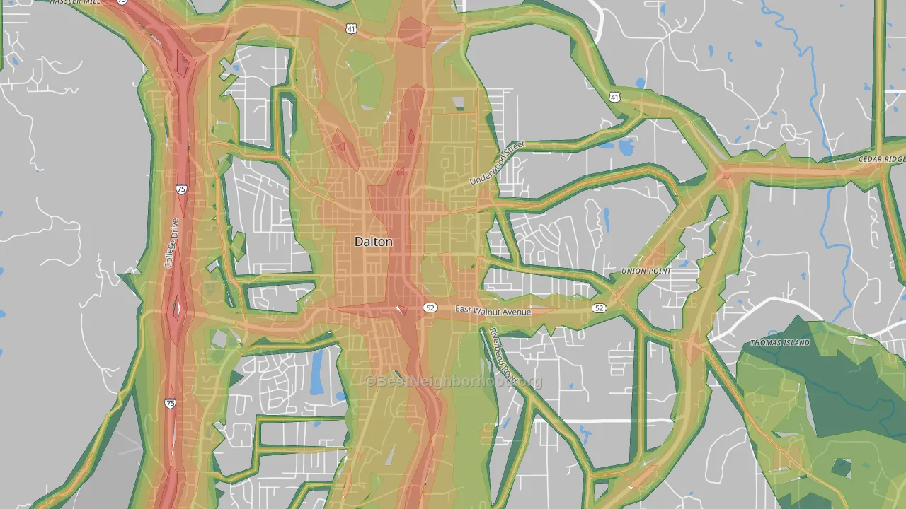 Cannon Heights, Dalton, GA Map of Noise Levels in Cannon Heights