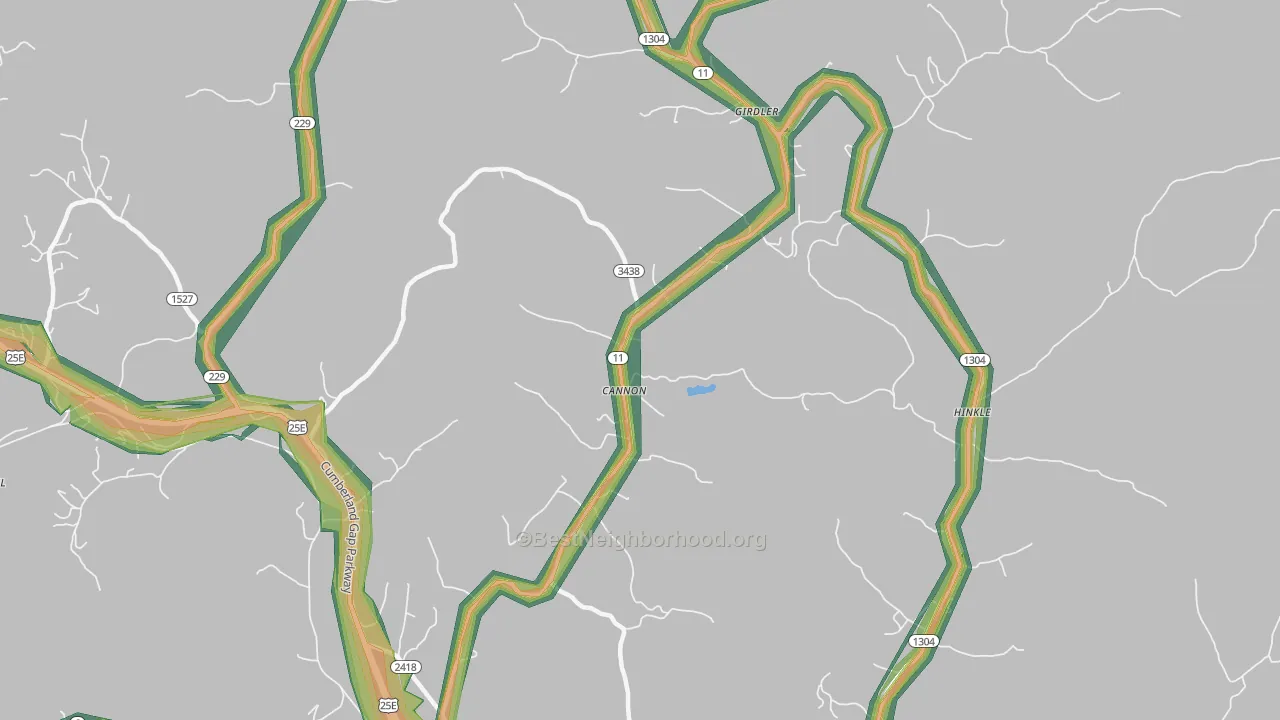 Cannon, KY Map of Noise Levels in Cannon