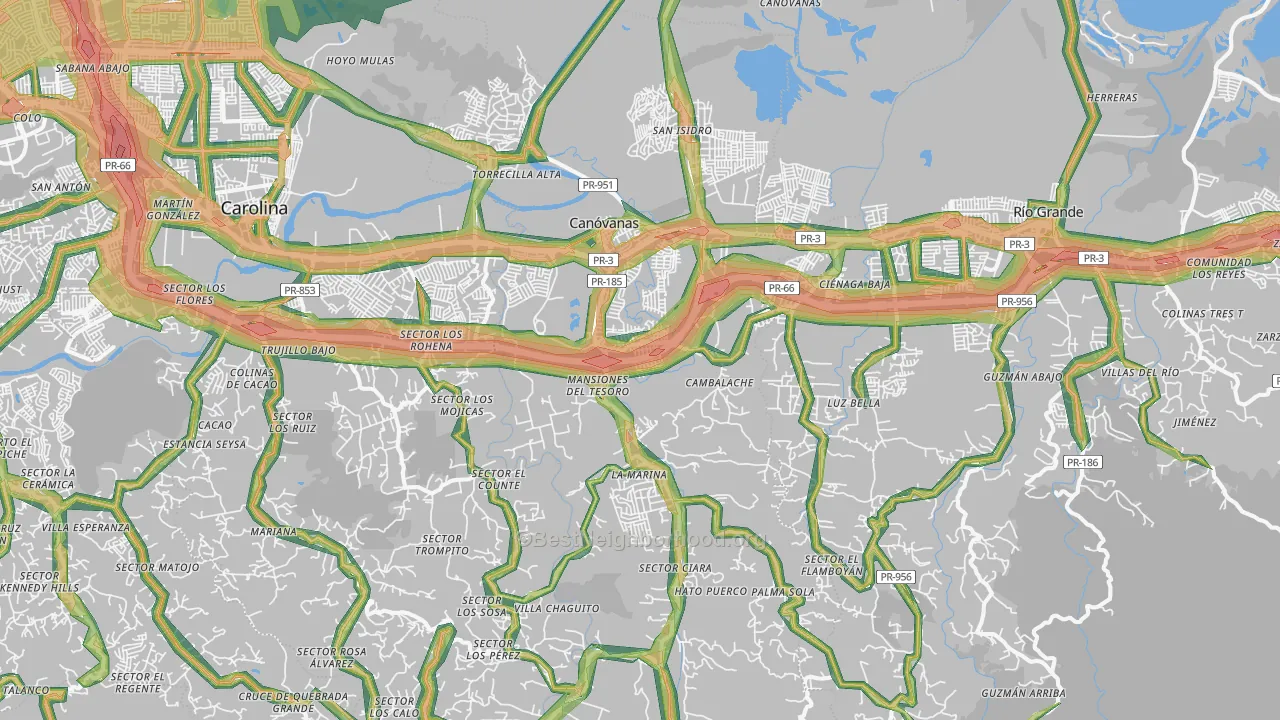 Canovanas Municipio, PR Map of Noise Levels in Canovanas Municipio