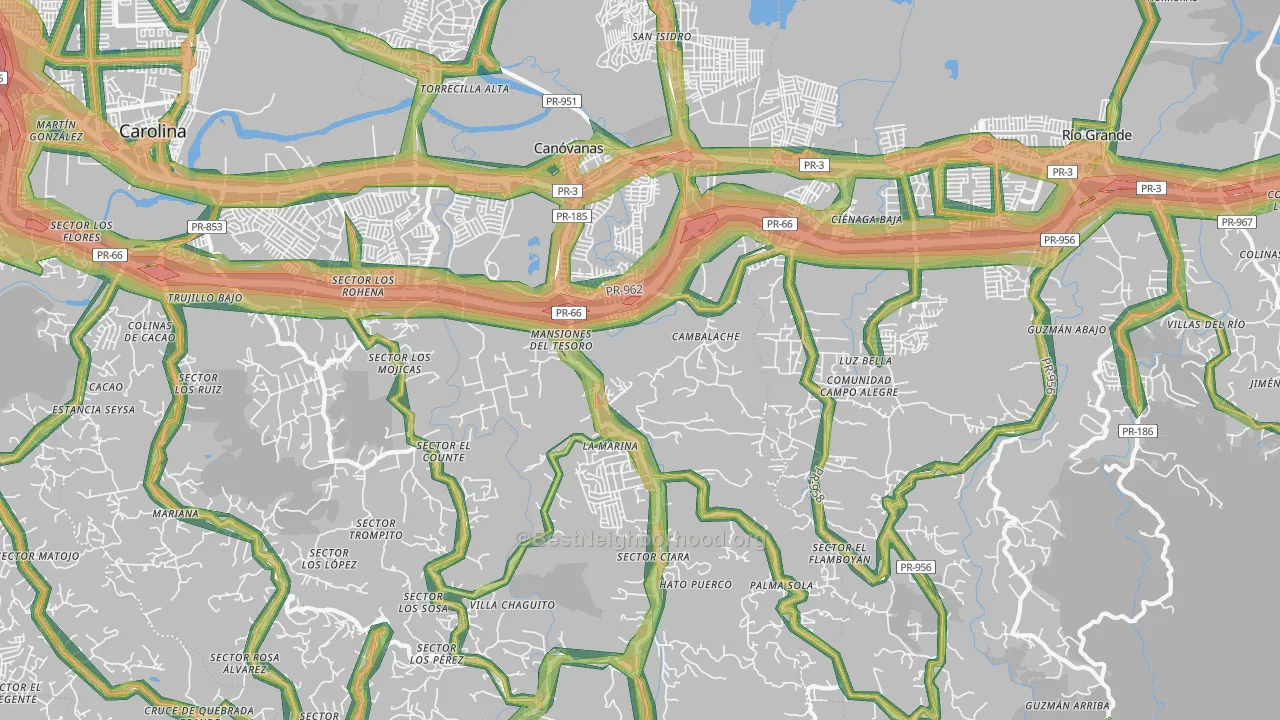 Canovanas, PR Map of Noise Levels in Canovanas