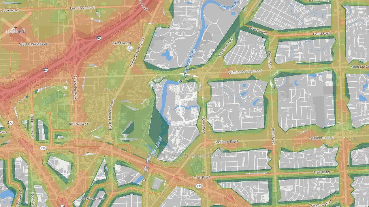 Canterbury Green, Fort Wayne, IN Map of Noise Levels in Canterbury Green