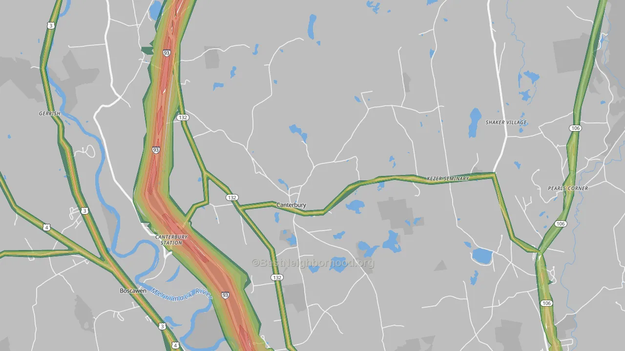 Canterbury, NH Map of Noise Levels in Canterbury