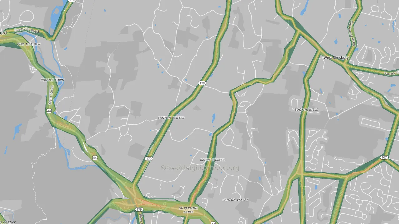 Canton Center, CT Map of Noise Levels in Canton Center