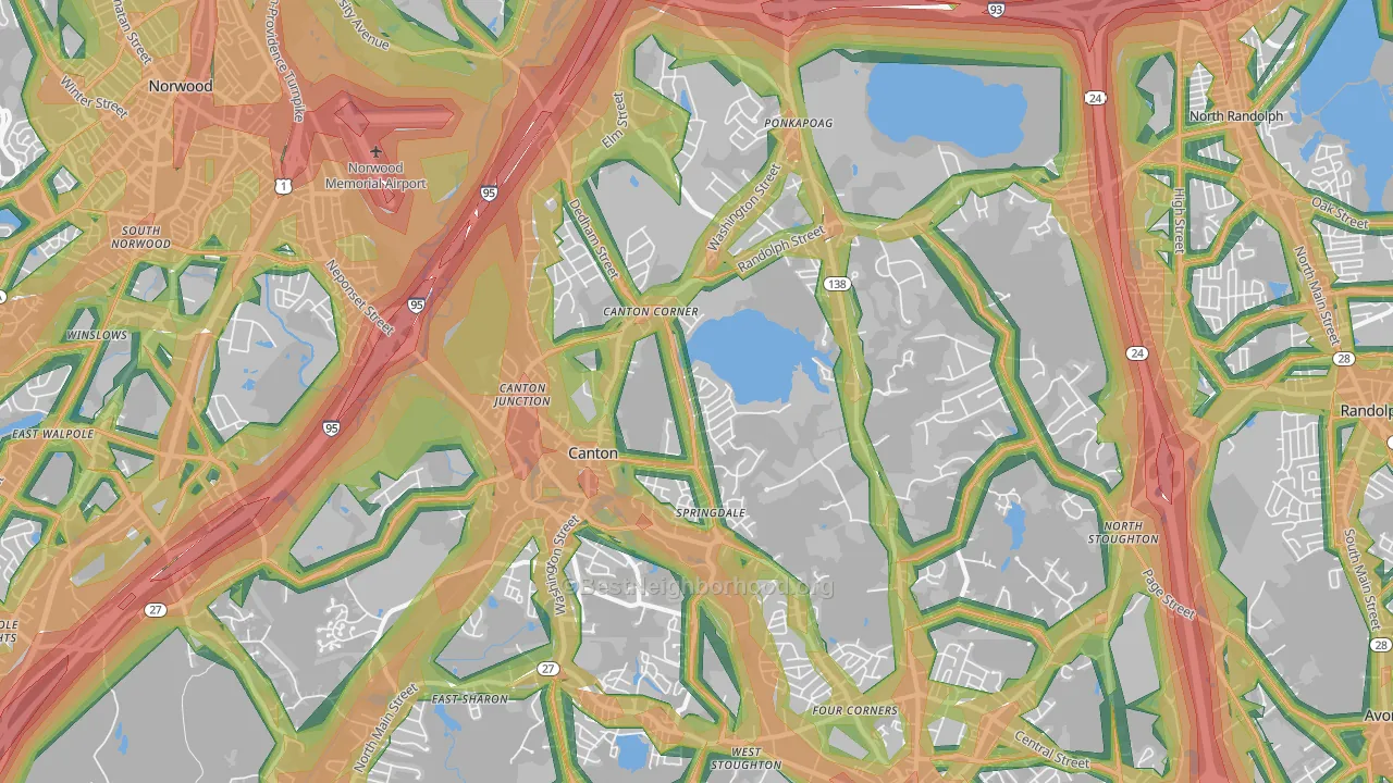 Canton, MA Map of Noise Levels in Canton