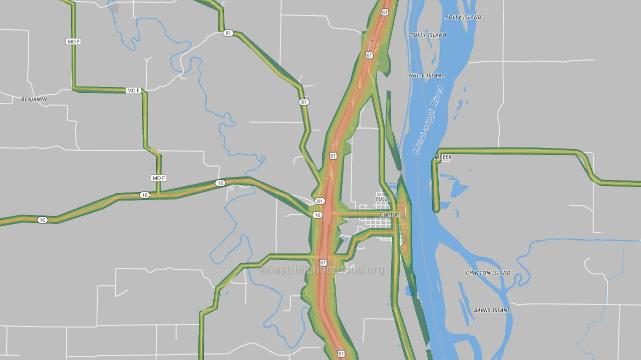 Canton, MO Map of Noise Levels in Canton
