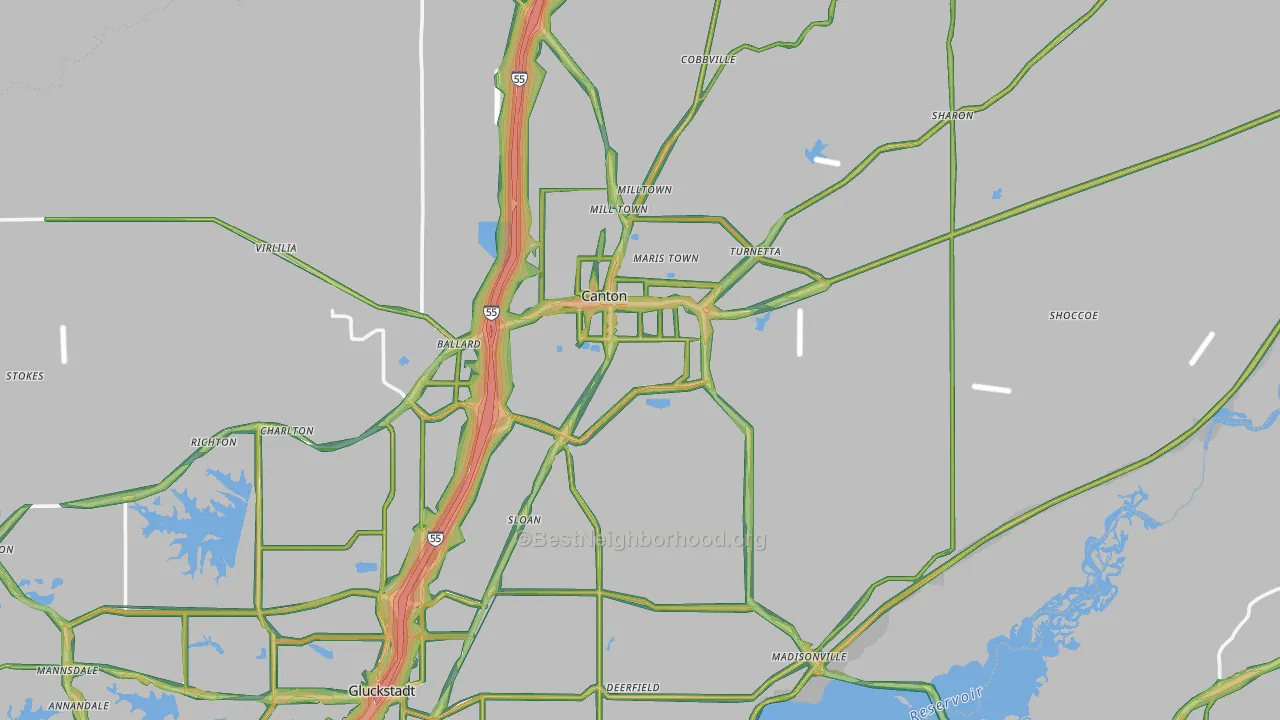 Canton, MS Map of Noise Levels in Canton