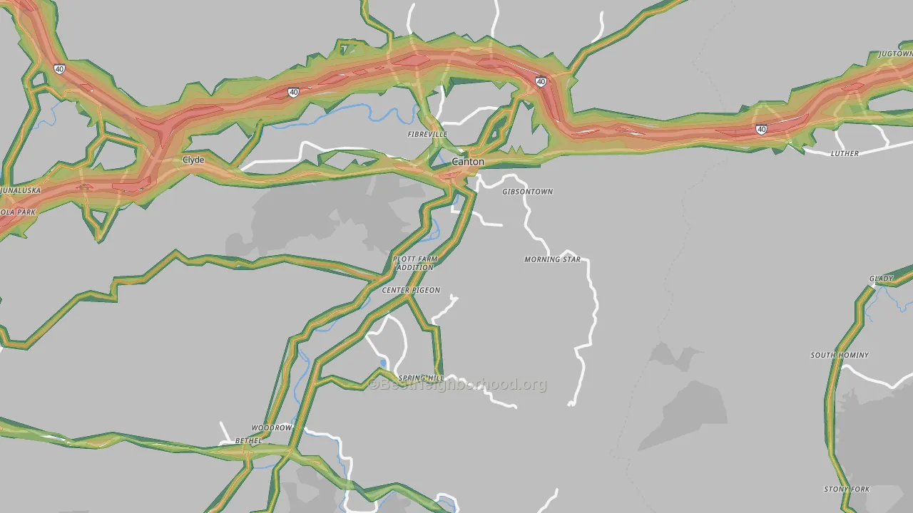 Canton, NC Map of Noise Levels in Canton