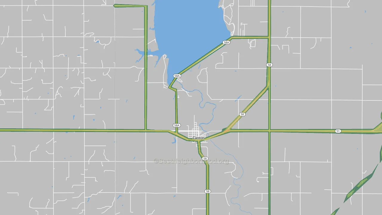 Canton, OK Map of Noise Levels in Canton