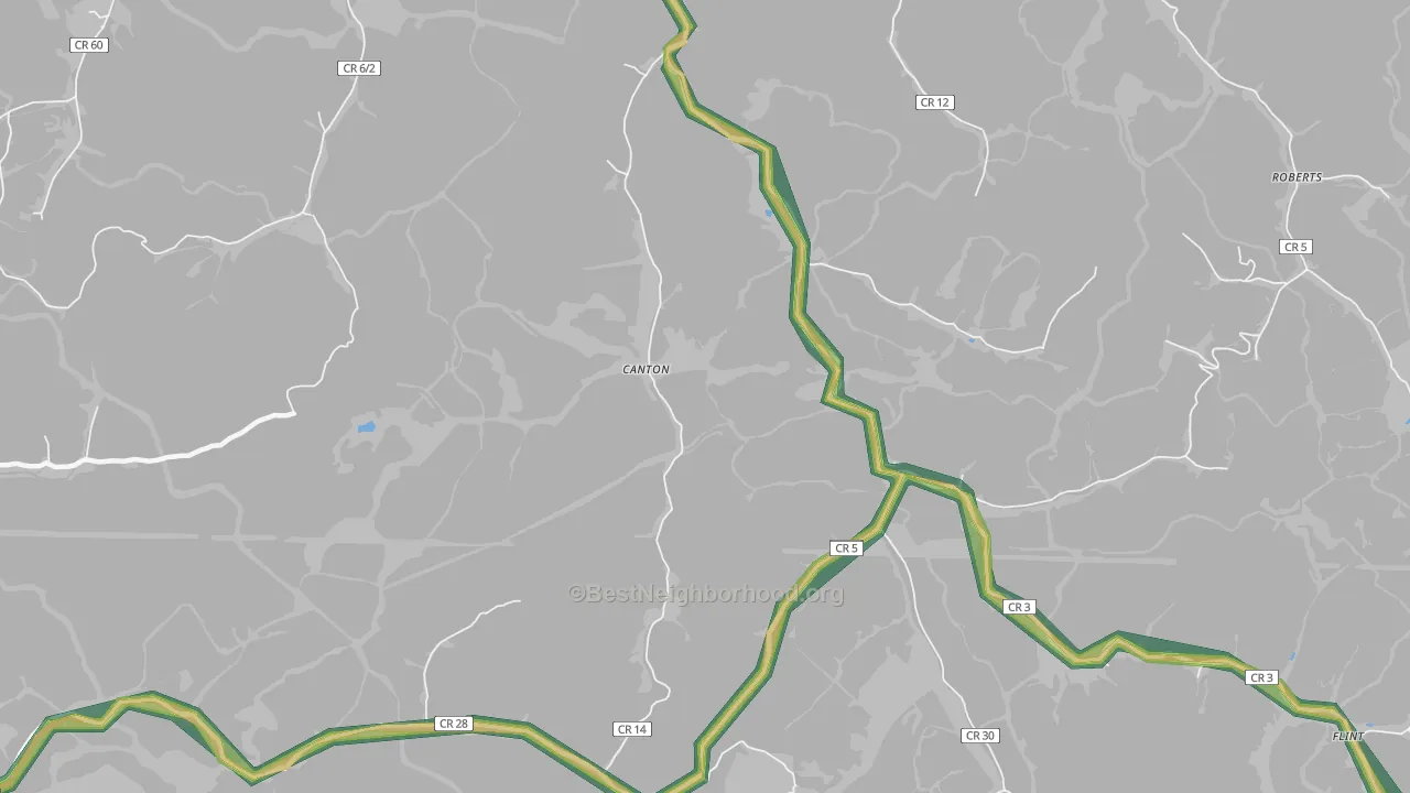 Canton, WV Map of Noise Levels in Canton