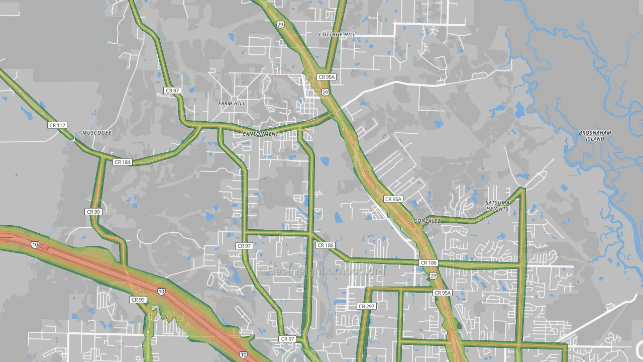 Cantonment, FL Map of Noise Levels in Cantonment
