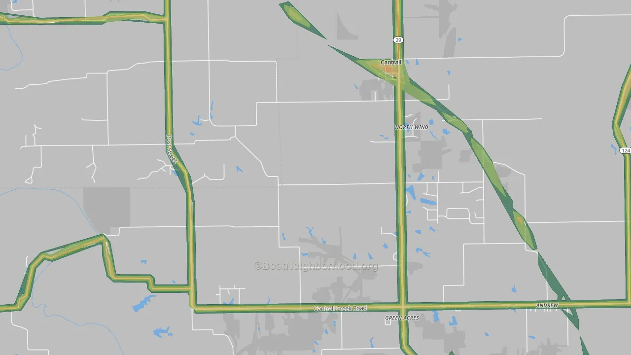 Cantrall, IL Map of Noise Levels in Cantrall