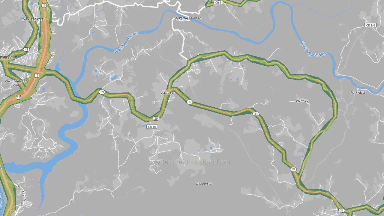 Canvas, WV Map of Noise Levels in Canvas