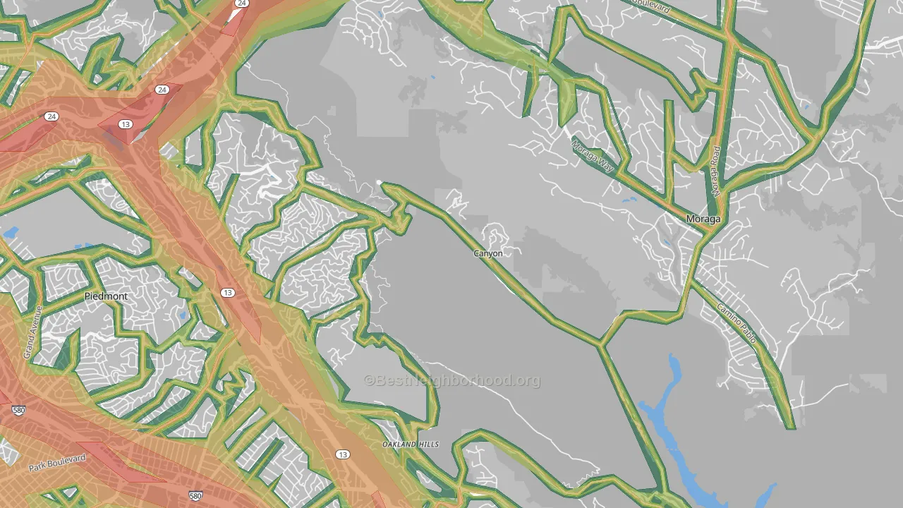 Canyon, CA Map of Noise Levels in Canyon