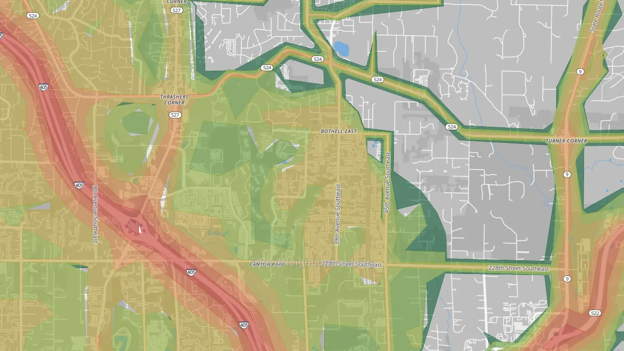 Canyon Creek-39th SE, Bothell, WA Map of Noise Levels in Canyon Creek-39th SE