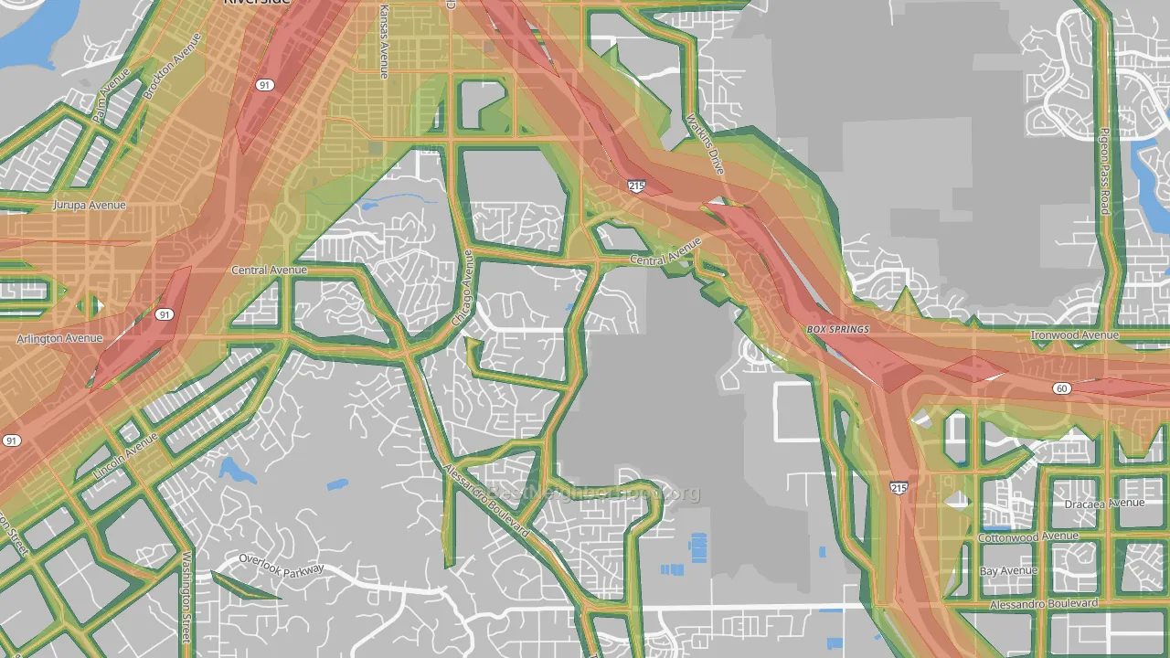 Canyon Crest, Riverside, CA Map of Noise Levels in Canyon Crest