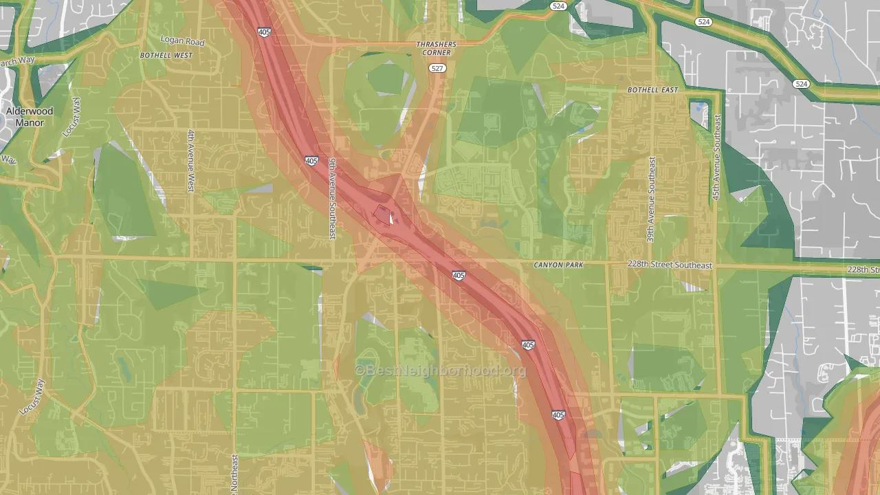 Canyon Park, Bothell, WA Map of Noise Levels in Canyon Park