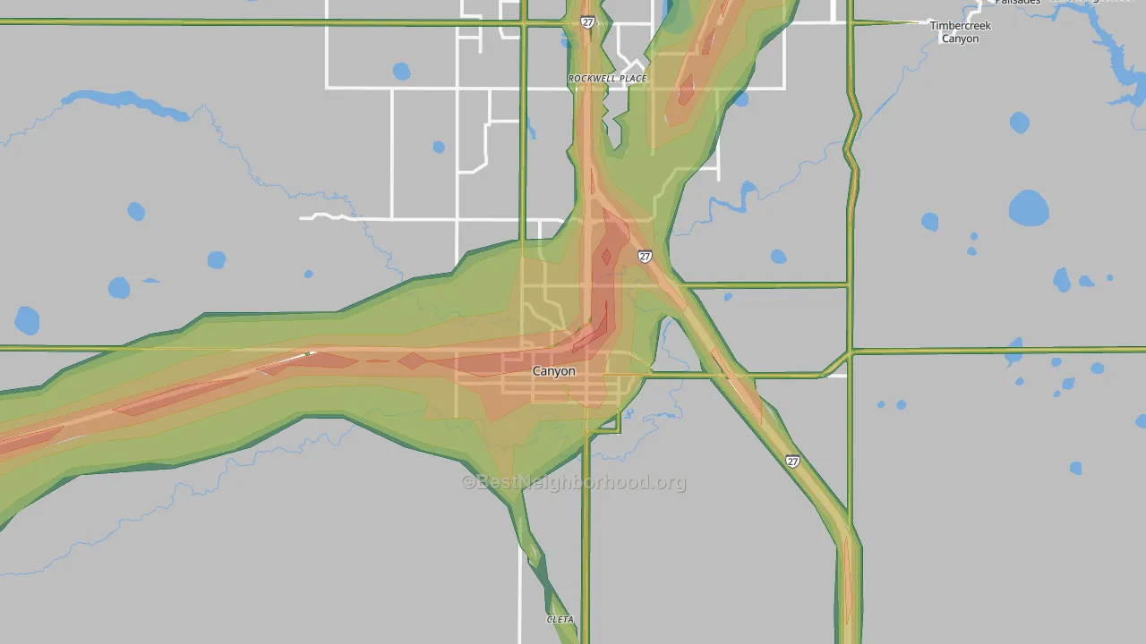 Canyon, TX Map of Noise Levels in Canyon
