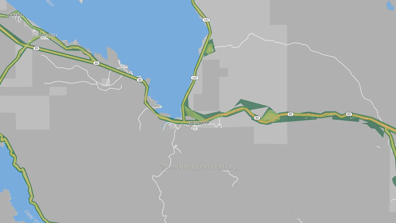 Canyondam, CA Map of Noise Levels in Canyondam
