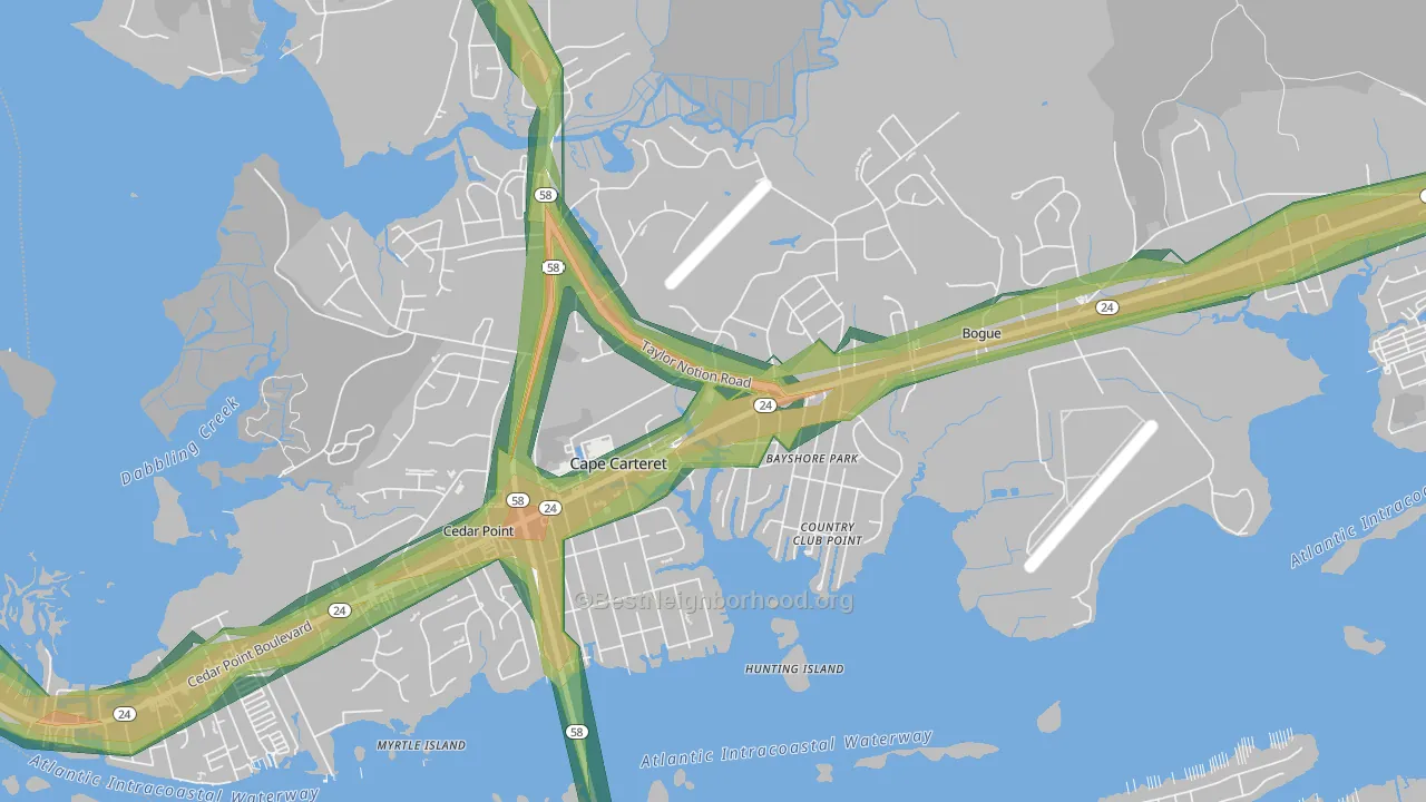 Cape Carteret, NC Map of Noise Levels in Cape Carteret