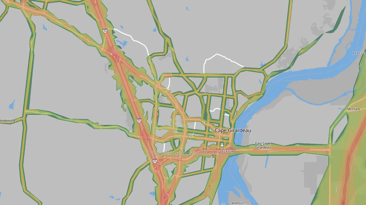 Cape Girardeau, MO Map of Noise Levels in Cape Girardeau