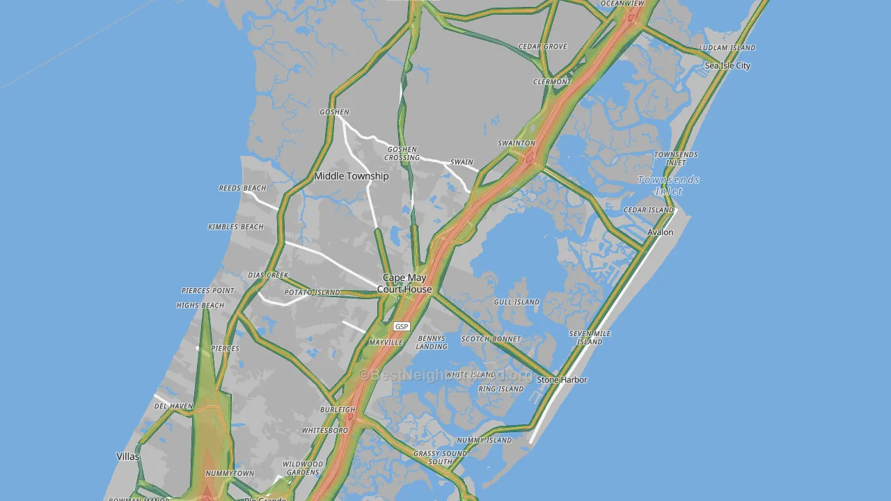 Cape May County, NJ Map of Noise Levels in Cape May County