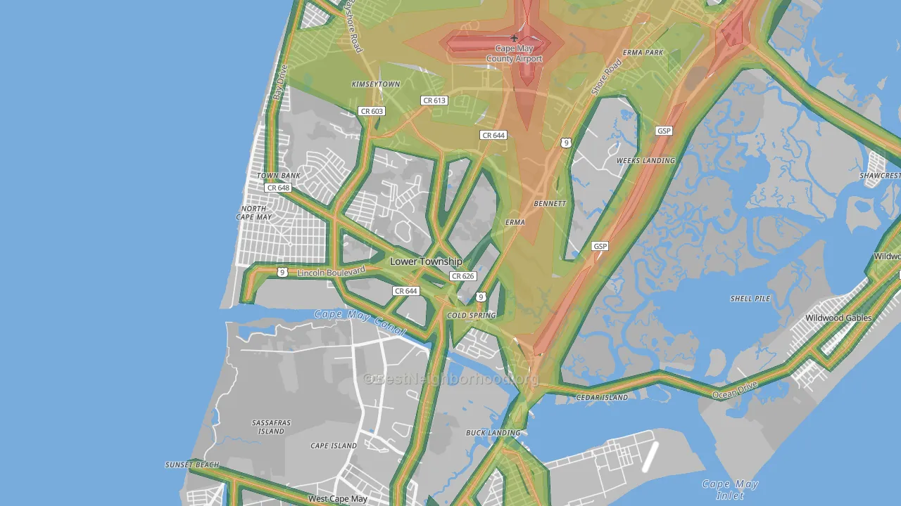 Cape May, NJ Map of Noise Levels in Cape May