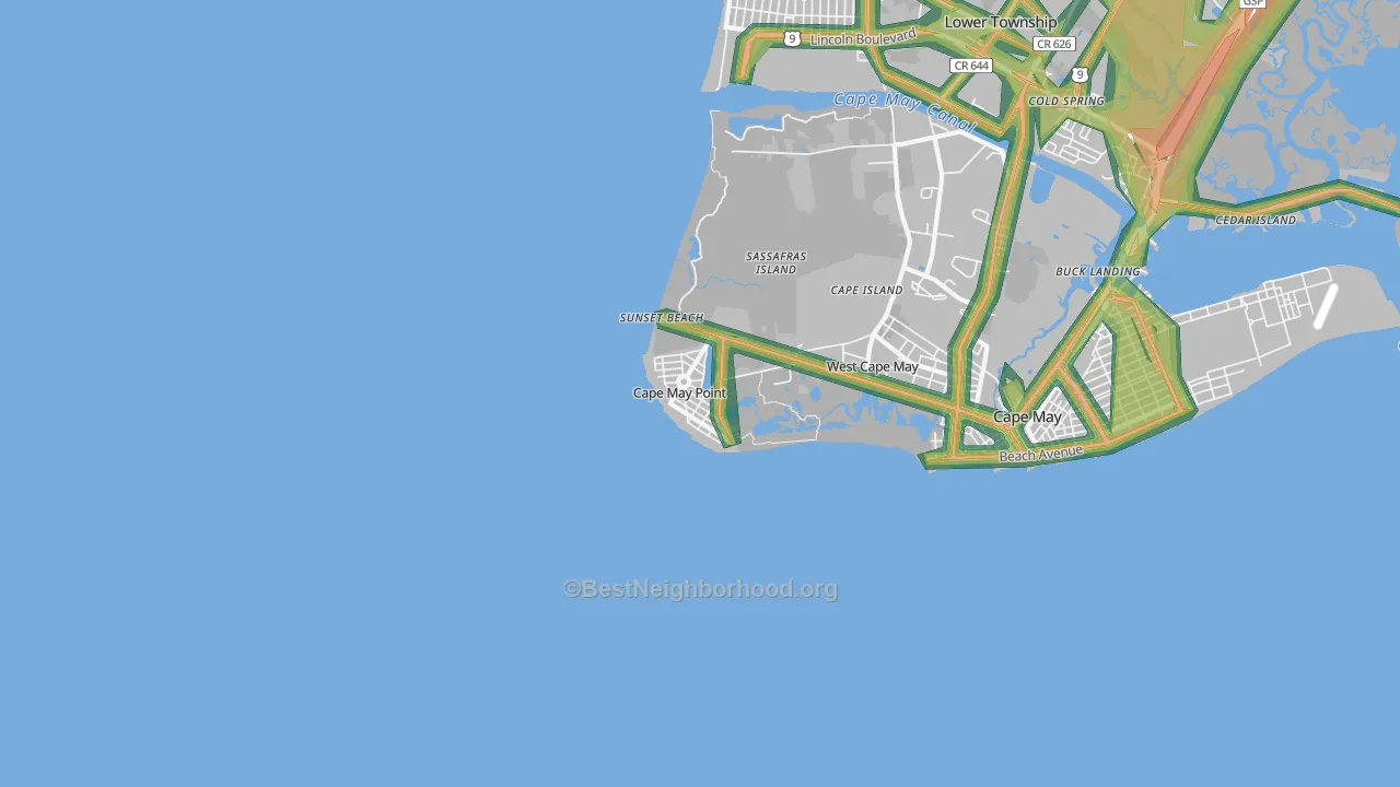 Cape May Point, NJ Map of Noise Levels in Cape May Point