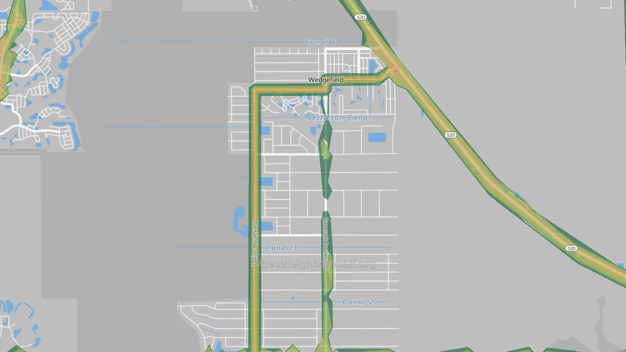 Cape Orl Estates, Wedgefield, FL Map of Noise Levels in Cape Orl Estates