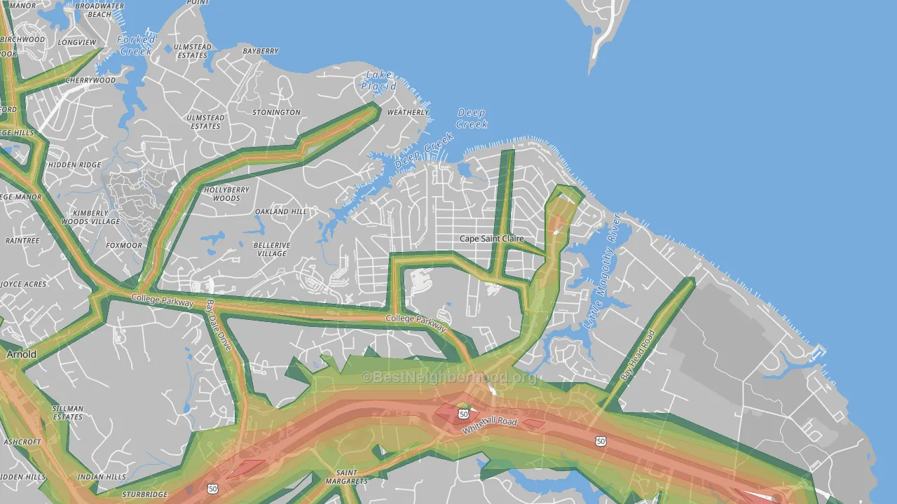 Cape St. Claire, MD Map of Noise Levels in Cape St. Claire