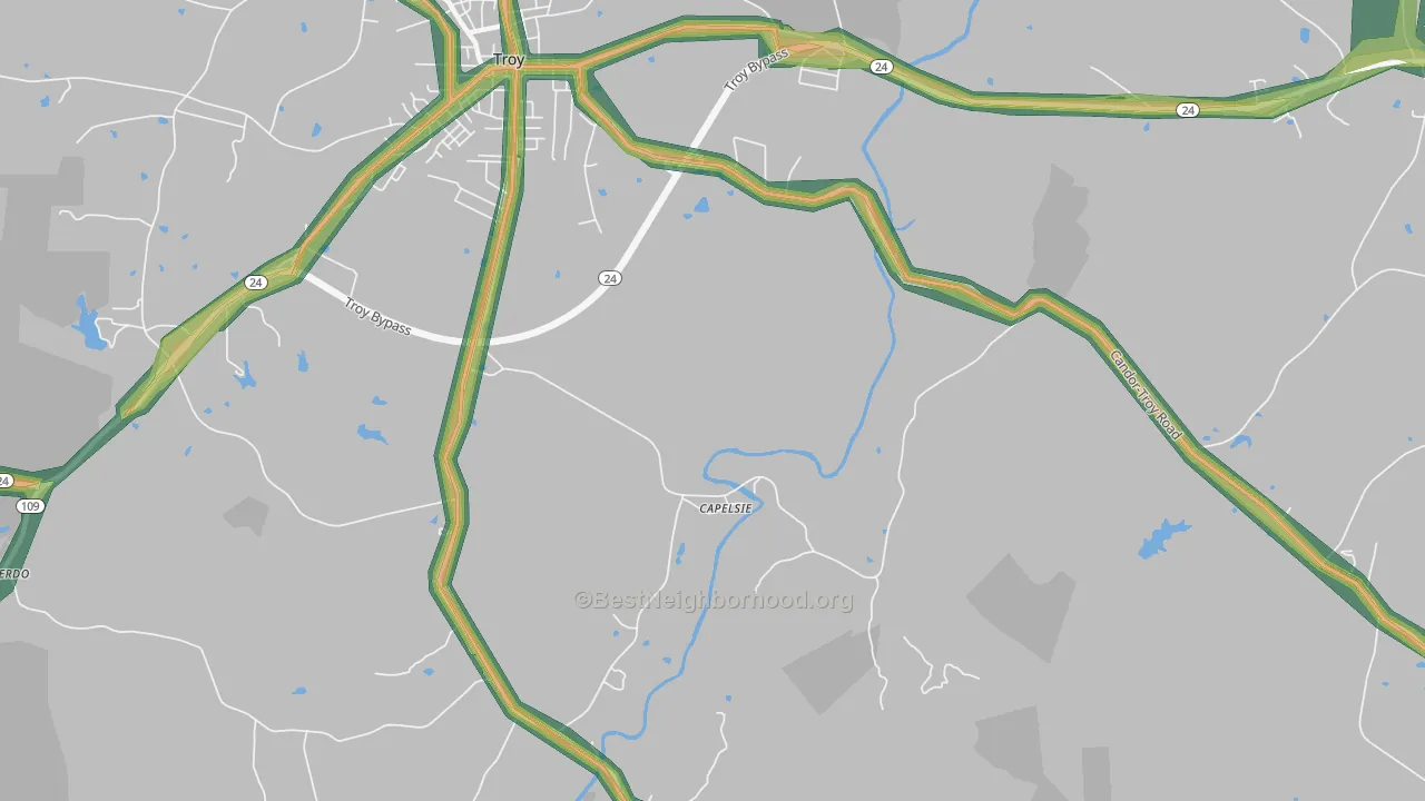 Capelsie, NC Map of Noise Levels in Capelsie
